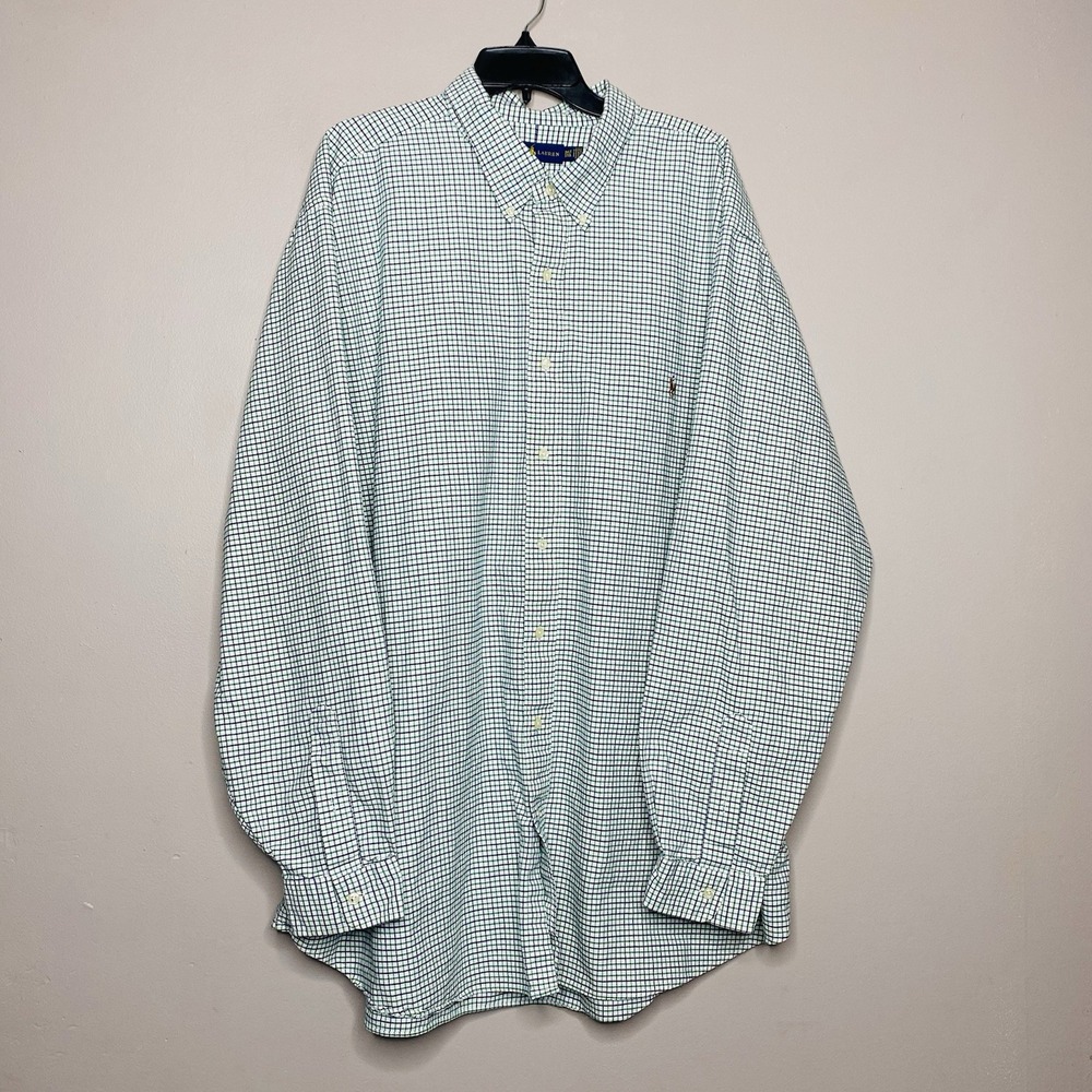 Ralph Lauren White Green Black Check Button Down Long Sleeve Shirt Men's SZ 3XLT